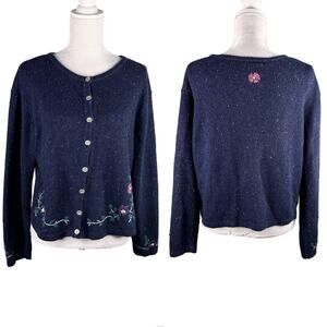 Northern Reflections Sweater Cardigan Large Navy Pink Floral L